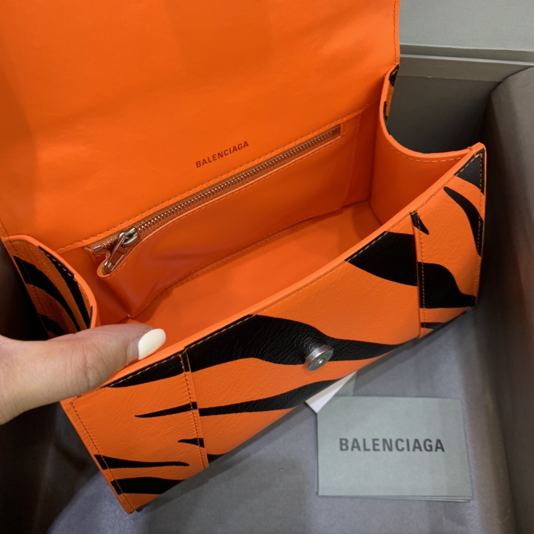 Balenciaga Hourglass Small Handbag Box Calfskin Shoulder Bag Orange/Black